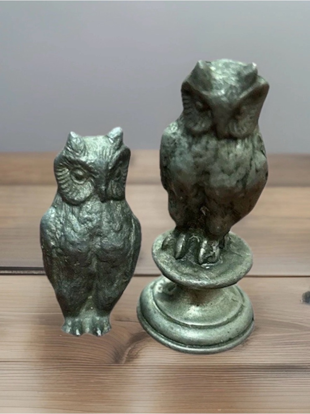 2 Pewter Owl Trinkets- Miniature 1.5 In. And 2 In. Tiny